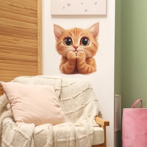 3D cute orange cartoon cat wall sticker for kids bedroom and warm home wall decoration