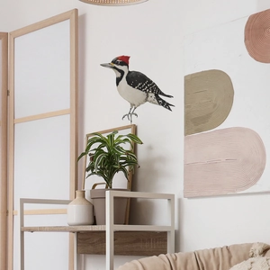 Cartoon woodpecker wall sticker with red crest for kids bedroom and home decor