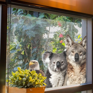Self-adhesive animal window stickers featuring eagle, koala and wolf for home decor