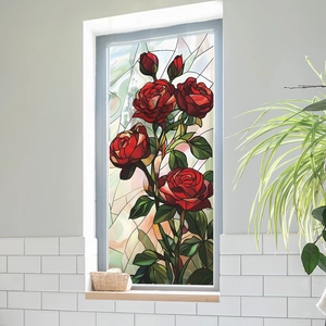 Creative rose flower stained glass window sticker for home bathroom decor and privacy