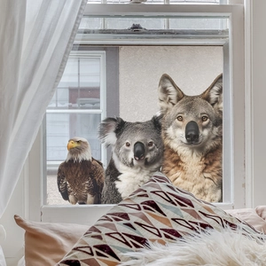 Realistic Animal Peeking Window Stickers Eagle Koala Wolf Pattern Removable PVC Wall Decals For Glass Surface Home Decoration