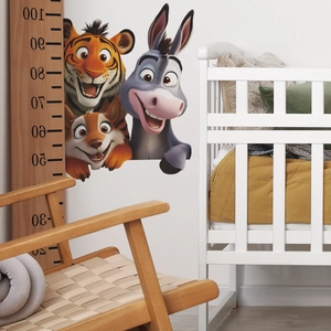 Simpatici adesivi murali animali 3D con tigre e asino per decorazione camera bimbi