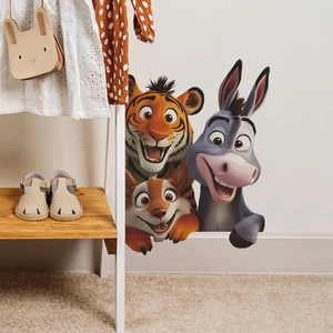 Adesivi murali animali cartoni animati tigre e asino per cameretta, decorazione adesiva