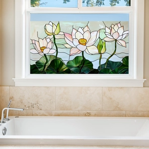 Stained glass style lotus flower wall stickers for bathroom window home decoration