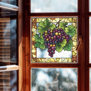 Colorful grape stained glass window sticker with green leaves for home decoration