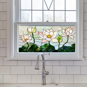Stained glass style lotus flower wall sticker for window and home decoration