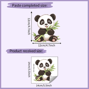 Panda wall sticker size guide showing paste dimensions and product received measurements