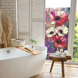 Vibrant poppy flower stained glass window film for privacy and bathroom home decoration