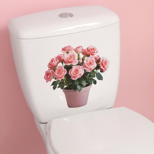 Sticker 3D auto-adhésif de pot de fleurs rose rose pour WC et décoration murale