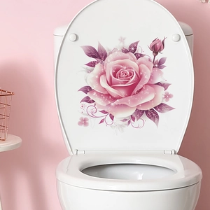 Pink Rose Flower Toilet Lid Decal Waterproof PVC For Bathroom Decor Floral Pattern Adds Artistic Touch To Toilet Lid