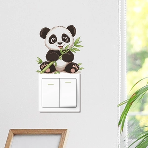 Cute Cartoon Panda Bamboo PVC Switch Sticker Wall Decal Waterproof Self-Adhesive Home Decoration For Living Room Bedroom