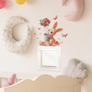 Cartoon rabbit and flower wall sticker for light switches in nursery or kids bedroom