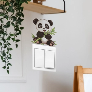 Cartoon panda wall sticker with bamboo leaves for home switch decoration and wall art