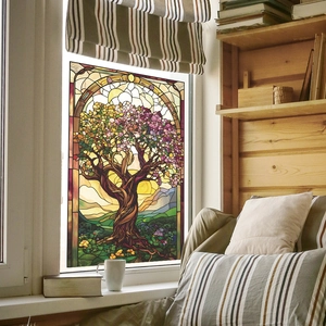 Creative stained glass tree window film decorative self-adhesive floral wall sticker decal