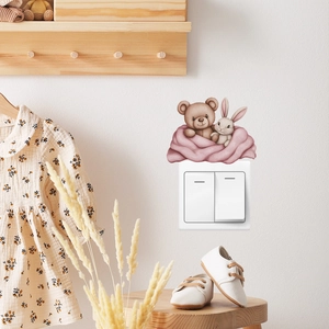 Cute brown bear and white bunny wall sticker for home switch decoration in cozy nursery room