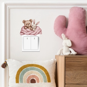 Cute bear and bunny watercolor wall sticker for light switch in a cozy nursery room