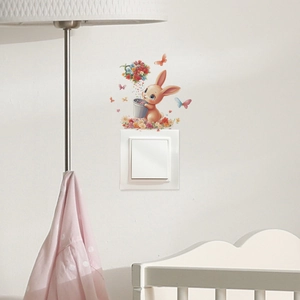 Cartoon rabbit and flower wall sticker for light switch in kids bedroom decor