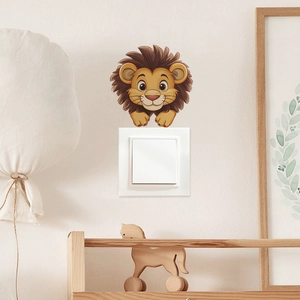 Cute cartoon lion light switch sticker and wall decal for kids room home decoration