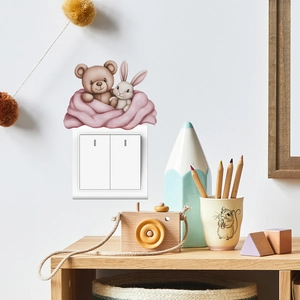 Cute Cartoon Bear Rabbit Switch Wall Sticker Waterproof PVC Self-Adhesive Removable Decal For Kids Room Home Decorative Wall Sticker