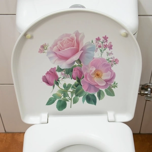 Self-adhesive peony flower wall stickers for bathroom toilet lid decoration
