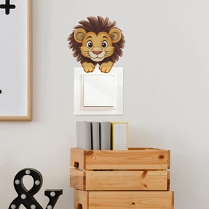 Cute cartoon lion wall sticker for home switch decoration in warm minimalist room style