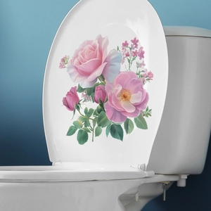 Pink peony floral self-adhesive toilet lid cover sticker for bathroom home decor