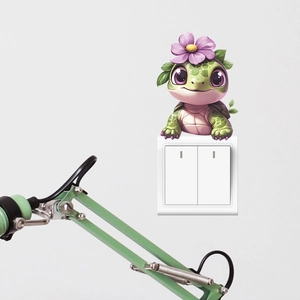 Cute cartoon turtle wall sticker with flower for light switch decoration in home bedroom