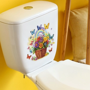 Stickers autocollants panier de fleurs et papillons pour décor mural de salle de bain