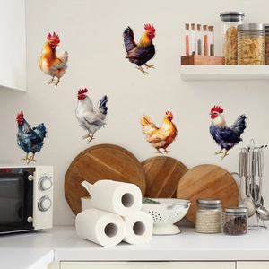 Adesivi murali con galli colorati per decorazione cucina con motivi realistici di uccelli