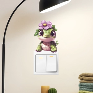 Cartoon turtle wall sticker with purple flower for home decoration and switch covers
