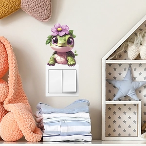 Cartoon green turtle wall sticker with purple flower for home light switch decoration