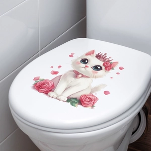 Adesivo murale gatto principessa cartoon con rose rosa per decorazione coperchio WC