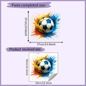 Size specifications for colorful splash art football wall sticker showing dimensions 37x37cm