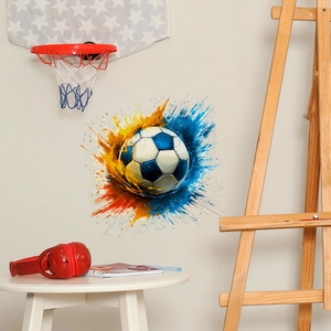 Dynamic soccer ball wall sticker with colorful paint splashes for bedroom home decor