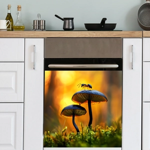 Self-Adhesive PVC Macro Mushroom Ant Sticker For Kitchen Dishwasher Oven Door Artistic Nature Landscape Design Wall Decal