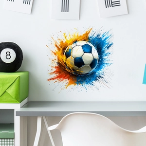 Colorful soccer ball wall decal with artistic paint splashes for bedroom home decor