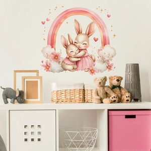 Mignons Autocollants Muraux Lapin Arc-en-ciel Dessin Animé PVC Amovible Auto-adhésif Décoration Pour Chambre D'enfant Filles Maison