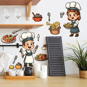Cartoon chef wall stickers with cooking theme for kitchen and restaurant home decoration