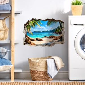 3D Wandtattoo mit Strandpalmen und Wanddurchbruch-Effekt für Wohnzimmer Dekoration