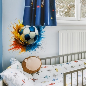 Vibrant watercolor splash soccer wall sticker for modern kids bedroom home decoration