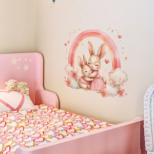 Stickers muraux mignons lapins et arc-en-ciel pour décoration de chambre d'enfant