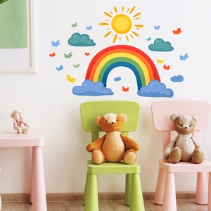 Colorful cartoon rainbow and sun wall stickers for children bedroom home decoration