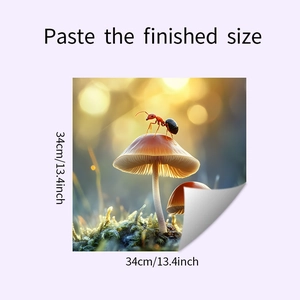 Detail of mushroom and ant wall sticker showing finished size of 34cm for home decor