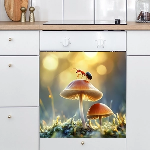 Macro Nature Ant On Mushroom PVC Sticker For Kitchen Dishwasher Oven Cabinet Self Adhesive Waterproof Home Decor Sticker