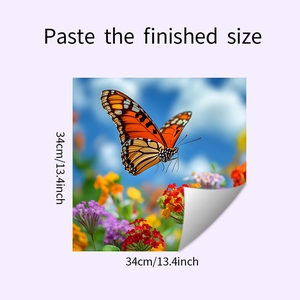 Detail view of flower and butterfly wall sticker showing 34cm finished paste size