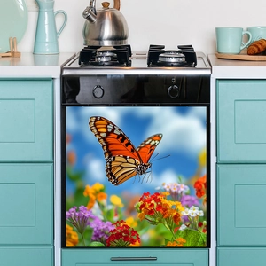 Self-adhesive floral wall sticker with butterflies for kitchen cabinets and home decoration
