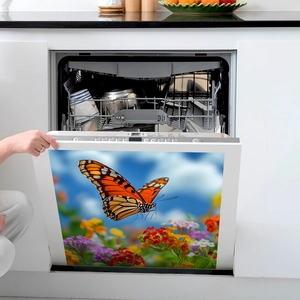 Realistic monarch butterflies and colorful flowers self-adhesive wall sticker for kitchen