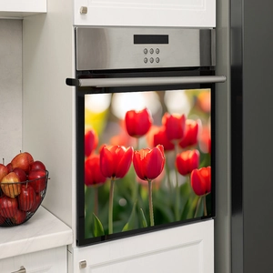 Self-adhesive red tulip floral sticker for modern kitchen oven and cabinet decoration