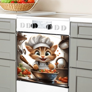 Cartoon orange cat chef kitchen wall sticker and oven door decoration decal