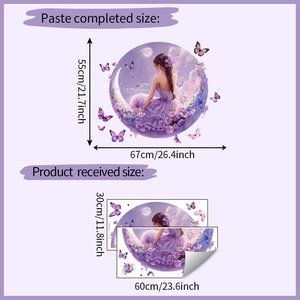Detail of Moon Fairy and Flower wall sticker showing layout and finished 55x67cm size